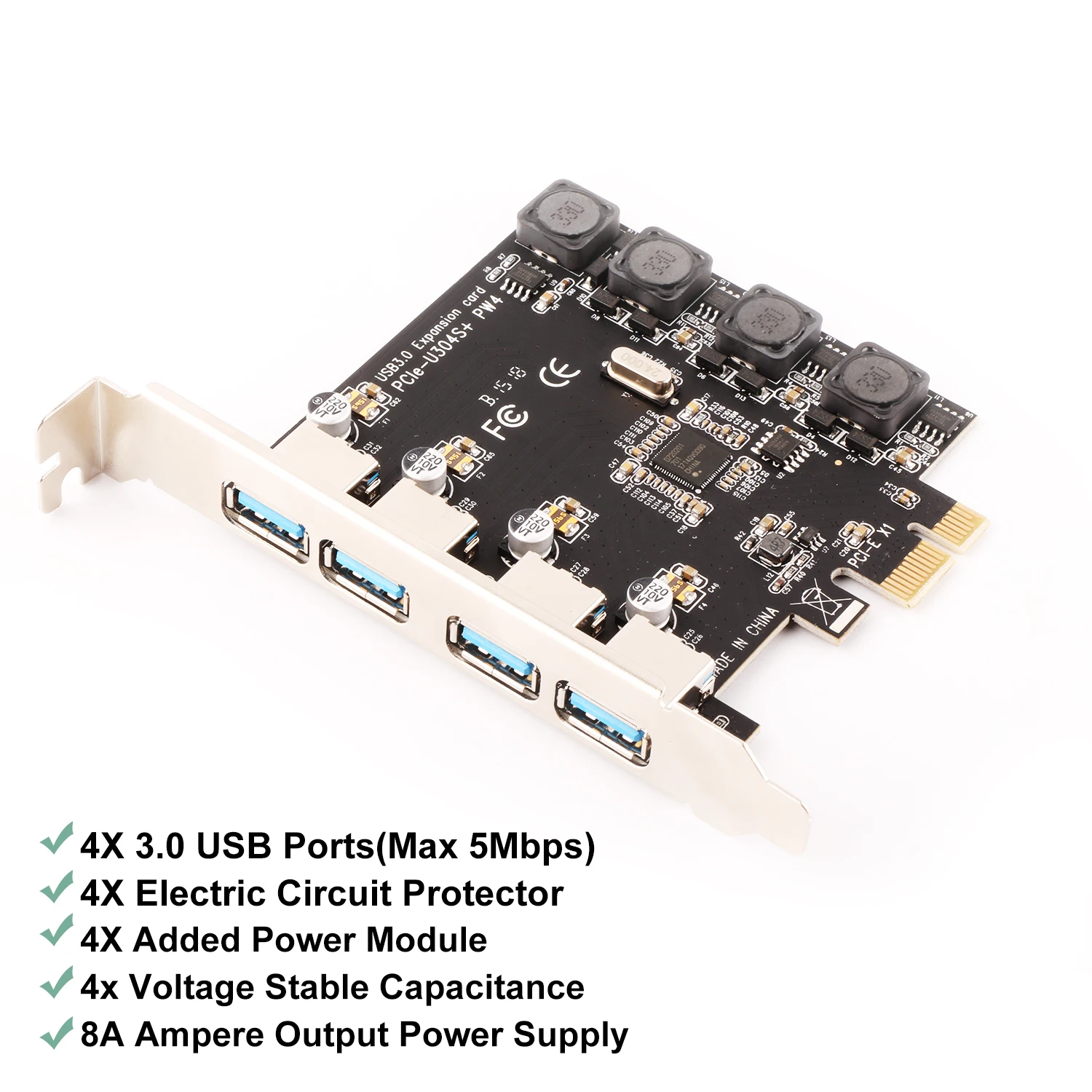 

Ubit 4 Ports USB 3.0 Expansion Card, Super Fast 5Gbps PCI-E Build in Self-Powered Technology-No Additional Power Supply Needed