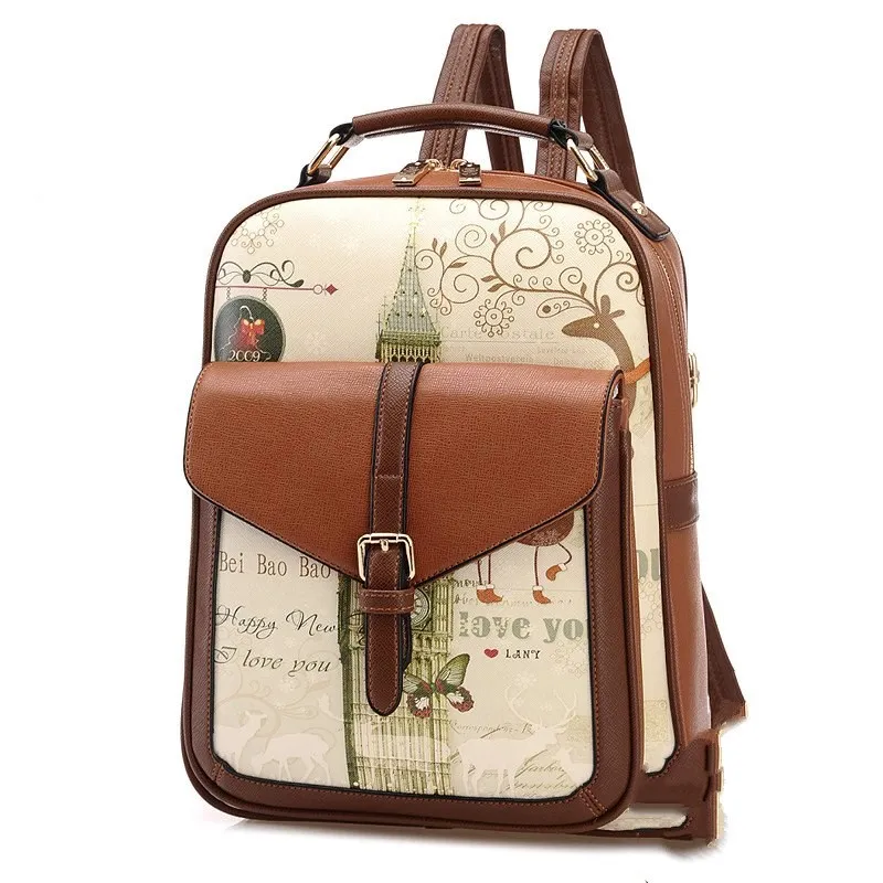 

Yfashion Women Korean Graffiti PU Backpack Fashion Pretty Style Female Girl Lady School Bagpack Shoulder Bags for Students