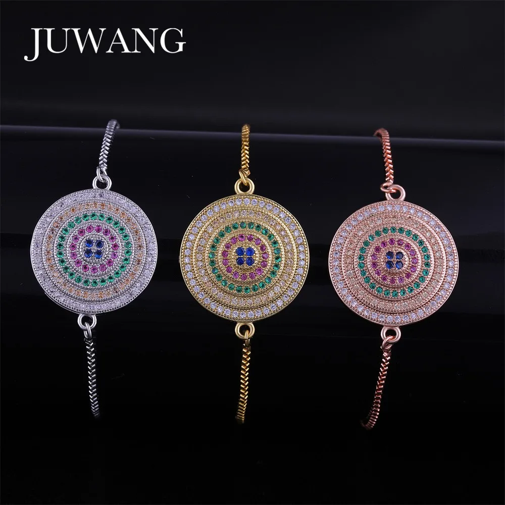 

JUWANG 2018 New Luxury Big Round Bracelets & Bangle for Women Rhinestone Zircon Charm Chain Bracelets Fashion Jewelry Gift