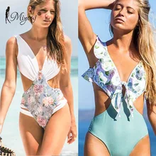 Miyouj, Цветочный купальник, Ретро стиль, сексуальный, открытая спина, купальник для женщин, глубокий монокини с v-образным вырезом, принт, бандаж, купальник, женский, цельный костюм