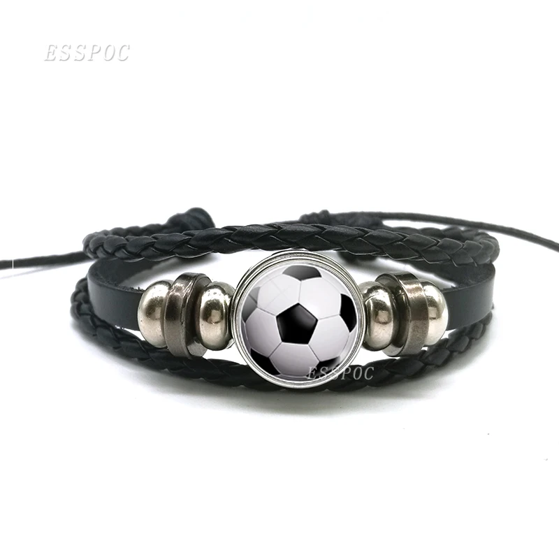 Модный Шарм Кожаный браслет футбол теннисный браслет футбол стеклянные купольные украшения мужские черные ПУ кожаный браслет