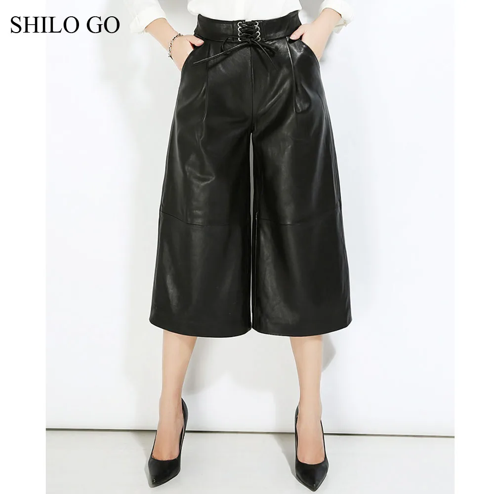 Женские кожаные брюки SHILO GO осенние модные широкие из натуральной овечьей кожи