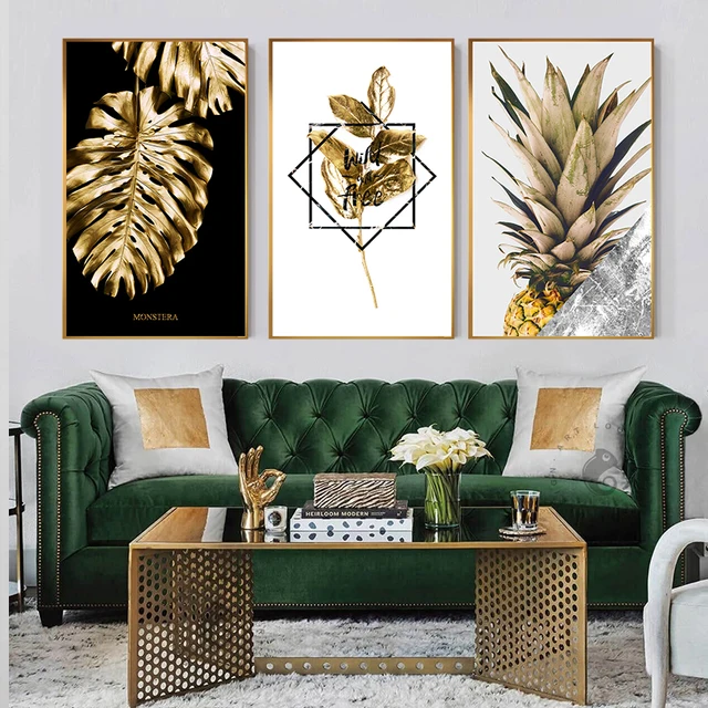 Black and Gold Pineapple Monstera Plant Painting  3