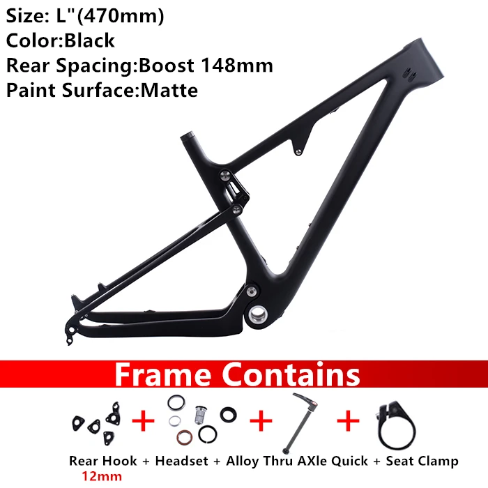 CARBOMANIA полная подвеска рама карбоновая для горного велосипеда в шоке 165*38 мм Путешествия 100 мм велосипед BOOST 148*12 мм 29er MTB рама - Цвет: L Matte BK 148