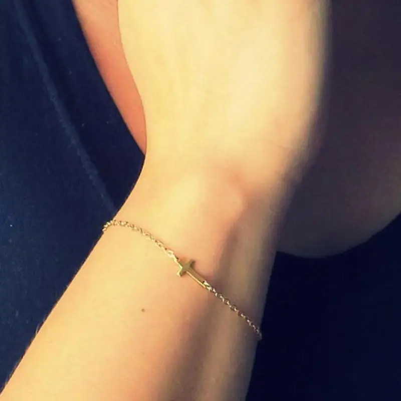 

Celebrity Gold Bracelet For Women Metal Sideways Cross Bracelet & Bangle Charm Chain Inspired Trendy Bracelets Jewelry