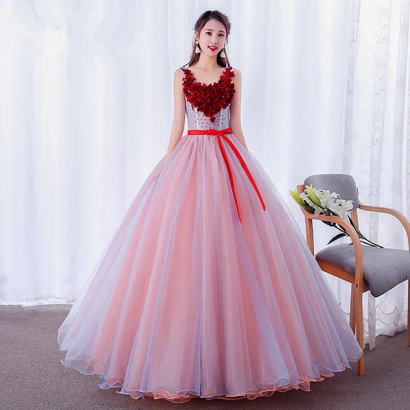 Ruthshen Vestidos De Debutantes 15 Anos красный Цветы оформление Пром бальное платье платья Quinceanera