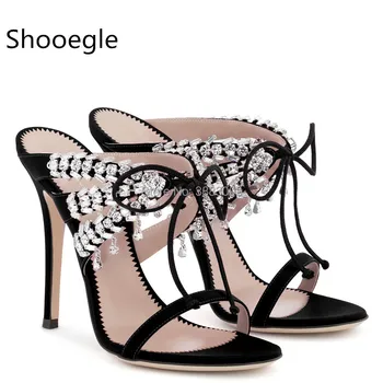 

Bling Bling rhinestone sandals gladiator slip on thin high heels crystal sandals women shoes lady pumps