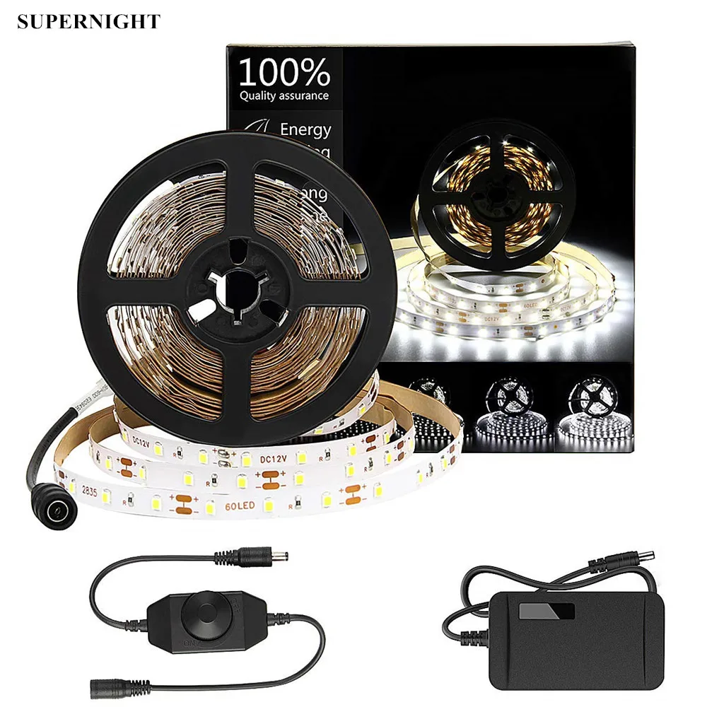 Дневной светильник белый Светодиодные ленты s комплект AC/DC 12V 5M SMD 2835 300 светодиоды