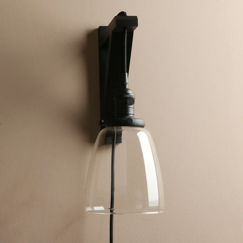 Permo деревянные крючки для лампы ручной работы, настенный светильник-бра, винтажный стеклянный настенный светильник с деревянной подставкой, лофт светильник, s светильник, украшения для дома - Цвет абажура: Black