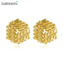 LUOTEEMI, креативный дизайн, геометрические серьги-гвоздики для женщин, вечерние, блестящие, качественные, желтые или розовые, CZ, модные ювелирные изделия, Brincos, подарок