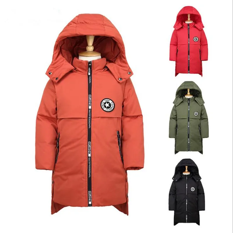 autumn and winter models men and women down jackets long hooded slim down jacket solid color children's down jacket