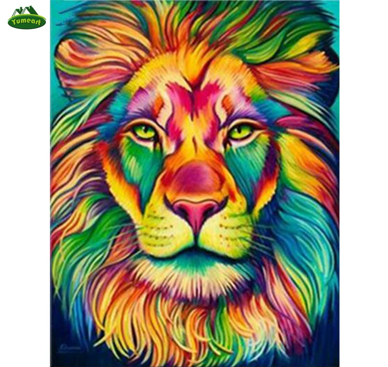 YUMEART Colorful Lions Diamond Painting Lion Rhinestone Cross Stitch