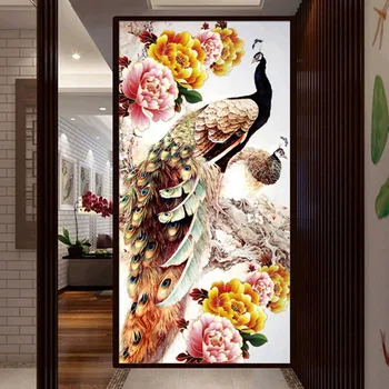 

100x50cm fashion 5D round diamond painting cross stitch embroidery paste for peacocks wall decor Home Decoration 2017 Hot Sale