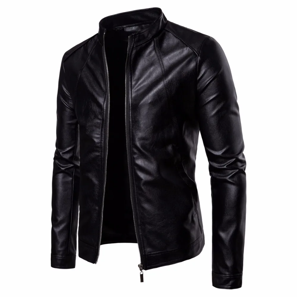 

Black Leather Jacket Men Coat Autumn Winter Casual Solid Zipper Motorcycle Jackets Stand Collar Faux Leather Coat Men Jacket