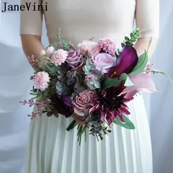 JaneVini Винтаж Искусственные Свадебные букеты для подружек невесты фиолетовые и розовые цветы свадебные цветочные искусственный букет Ramo De