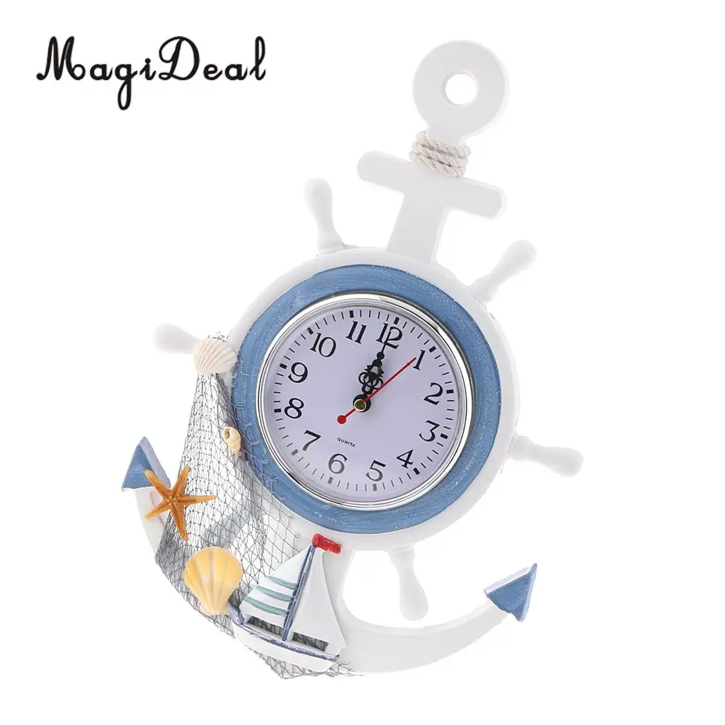 MagiDeal WOOD SHIP WHEEL WALL CLOCK RUSTIC VINTAGE NAUTICAL THEME SEA BEACH ORNAMENT SEA BEACH THEMED