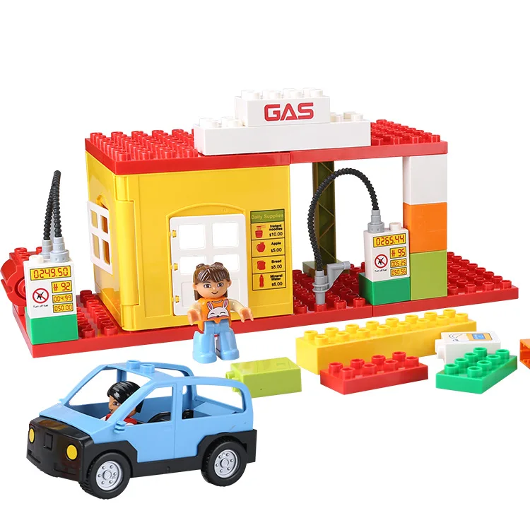 

Diy Gas Station Big Size Building Blocks Bricks Learn Toy for Babys Compatible with Legoingly Duploe Birthday Chrismas Gifts
