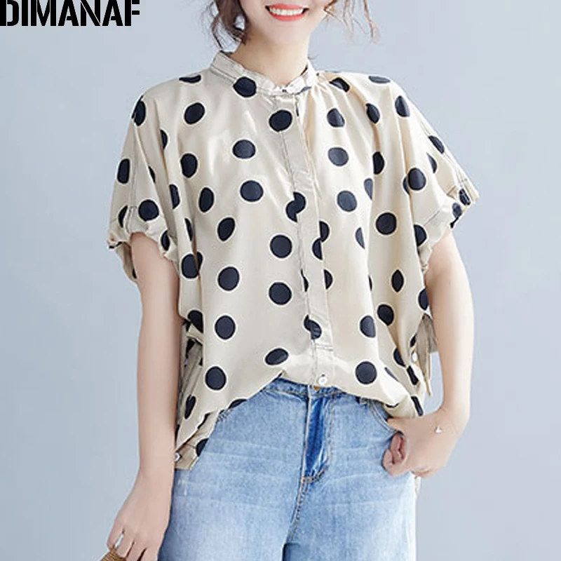 Женская пляжная блуза DIMANAF повседневная свободная туника в горошек размера плюс
