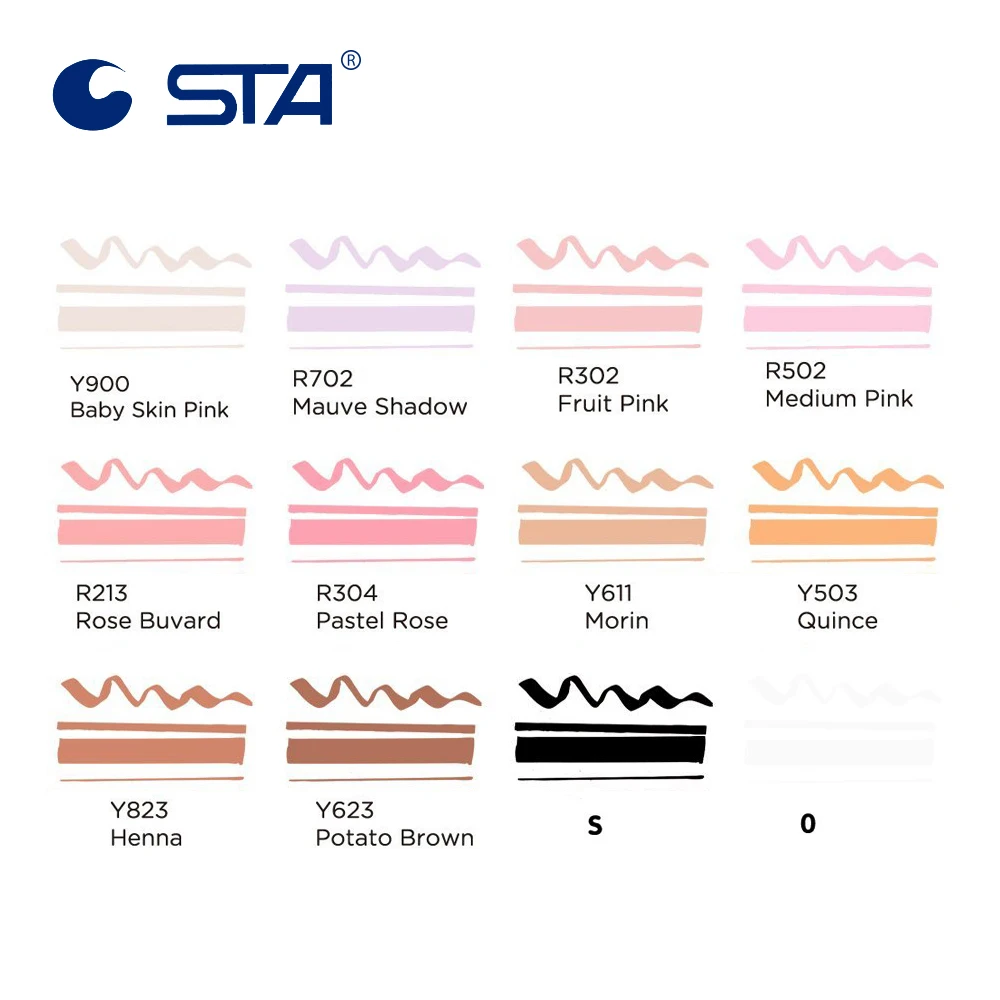 STA 12 цветов двуглавый тон кожи теплый цвет Маркеры Ручка белая ручка набор с цвет меньше блендер