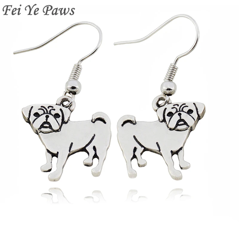 

Fei Ye Paws Vintage Cute Pug Dog Charms Drop Earrings Copper Metal Big Statement Long Dangle Earrings For Women Fashion Jewelry