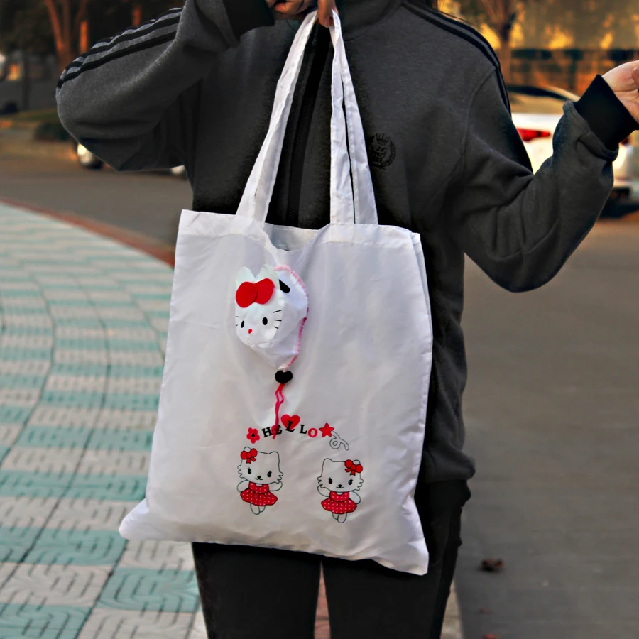 Мультяшная Милая Складная тканевая сумка для покупок с кошкой hello kitty, Экологичная многоразовая переносная сумка с ручками для путешествий