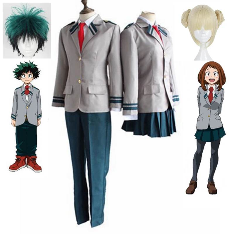 

My Hero Academia OCHACO URARAKA Midoriya Izuku Cosplay Costume Boku no Academia AsuiTsuyu Yaoyorozu Momo School Uniform Wig