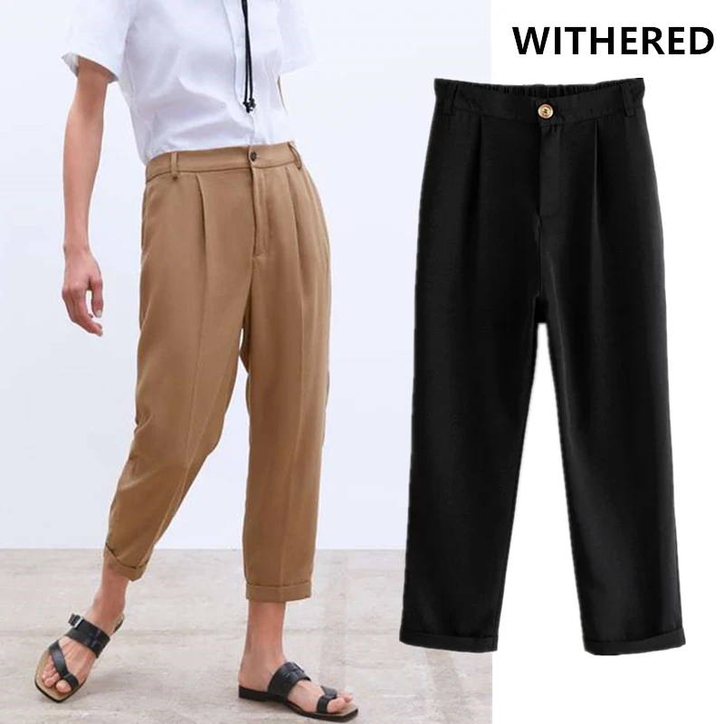 

Withered england urban roll up pants women suits cargo harem pantalones mujer pantalon femme ankle trousers women plus size