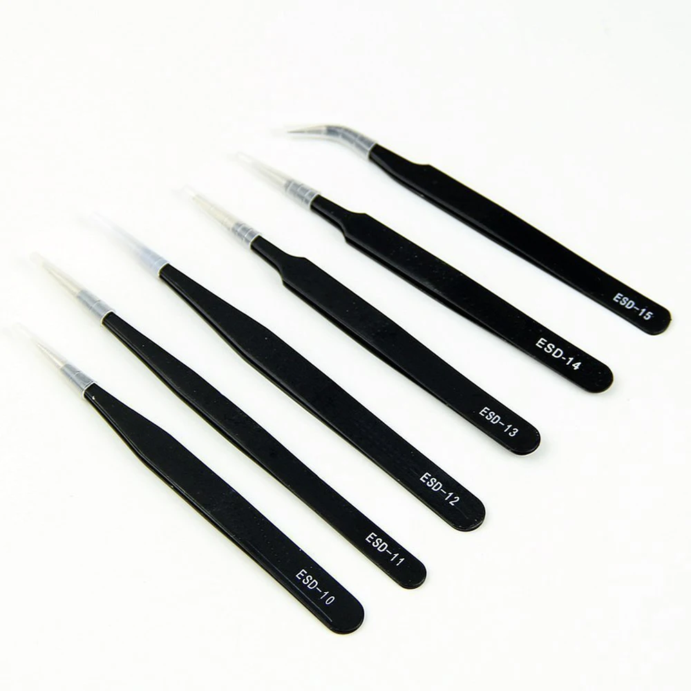 

6pcs Anti-static Metal Resists Corrosion Safe Anti-static Tweezers Maintenance Tools Value Packs Anti-corrosion Hand Tools
