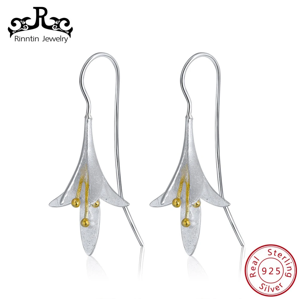 

Rinntin Plants Lily Drop Earrings With Frosting Surface Women Flower Earring Female Party Fine Jewelry AccessoriesTSE88