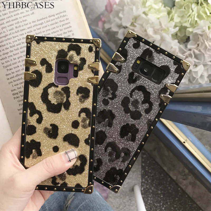 YHBBCASES Золотое квадратное покрывало с заклепками для samsung Galaxy S10 Plus S8 S9 модные сухие блестки тушь для ресниц в леопардовой упаковке для samsung Note 10 8 9