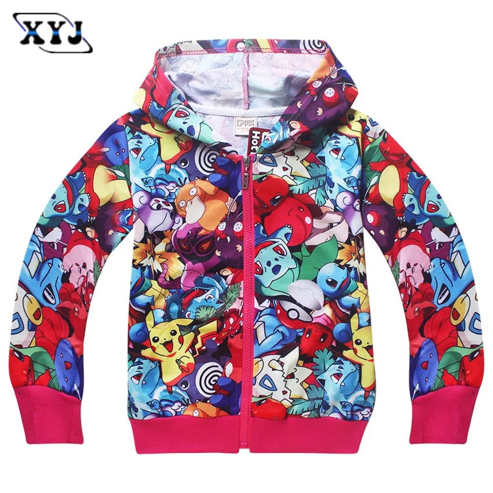 2017 Children Jacket Full Print Pokemon Sweatshirt Pikachu Outwear