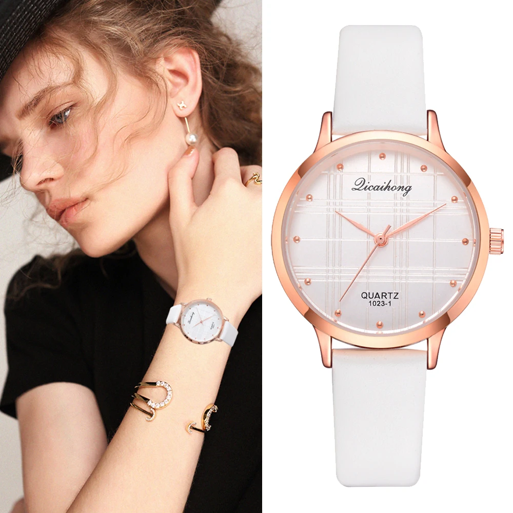 

Ladies Wrist Watches Luxury Elegant Creative White Leather Strap Quartz Watch Clock Women Bracelet Watch Relogio Feminino