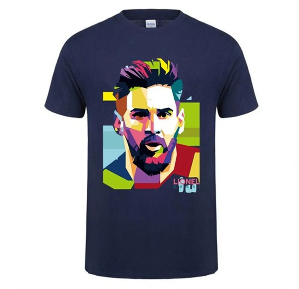 Мужские футболки с коротким рукавом MESSI из 100% хлопка для фанатов джерси в