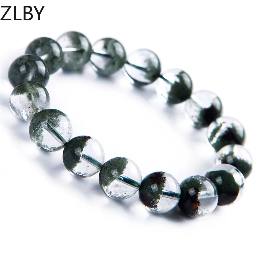 

Genuine Natural Green Phantom Quartz Crystal Clear Round Stone Bead Women Man Stretch Bracelet 12.5mm
