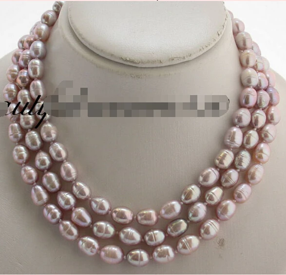 

FREE SHIPPING *(Z1901) 3row 12mm rice lavender freshwater pearl necklace shell