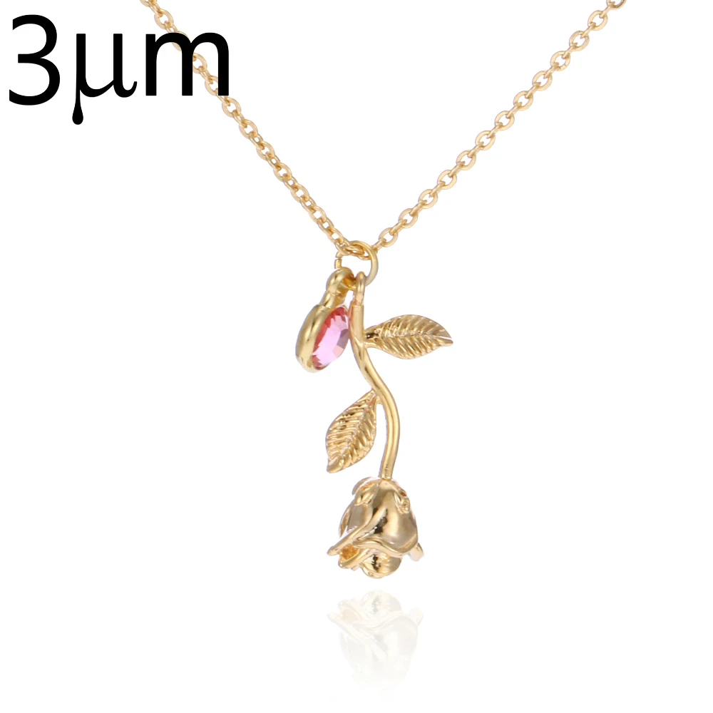 3D Rose Necklace gold color Personalized custom Birthstone charm Necklace Final Rose Flower Beauty and the