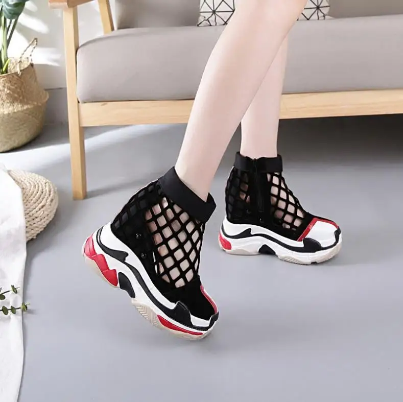 

Summer sandals women's high heel 2019 new wild Roman net shoes wedges with thick bottom sandals sandals