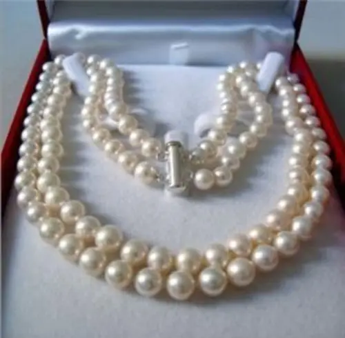 

Free Shipping >>>>>2 Rows 8-9 MM AKOYA SALTWATER PEARL NECKLACE 17-18
