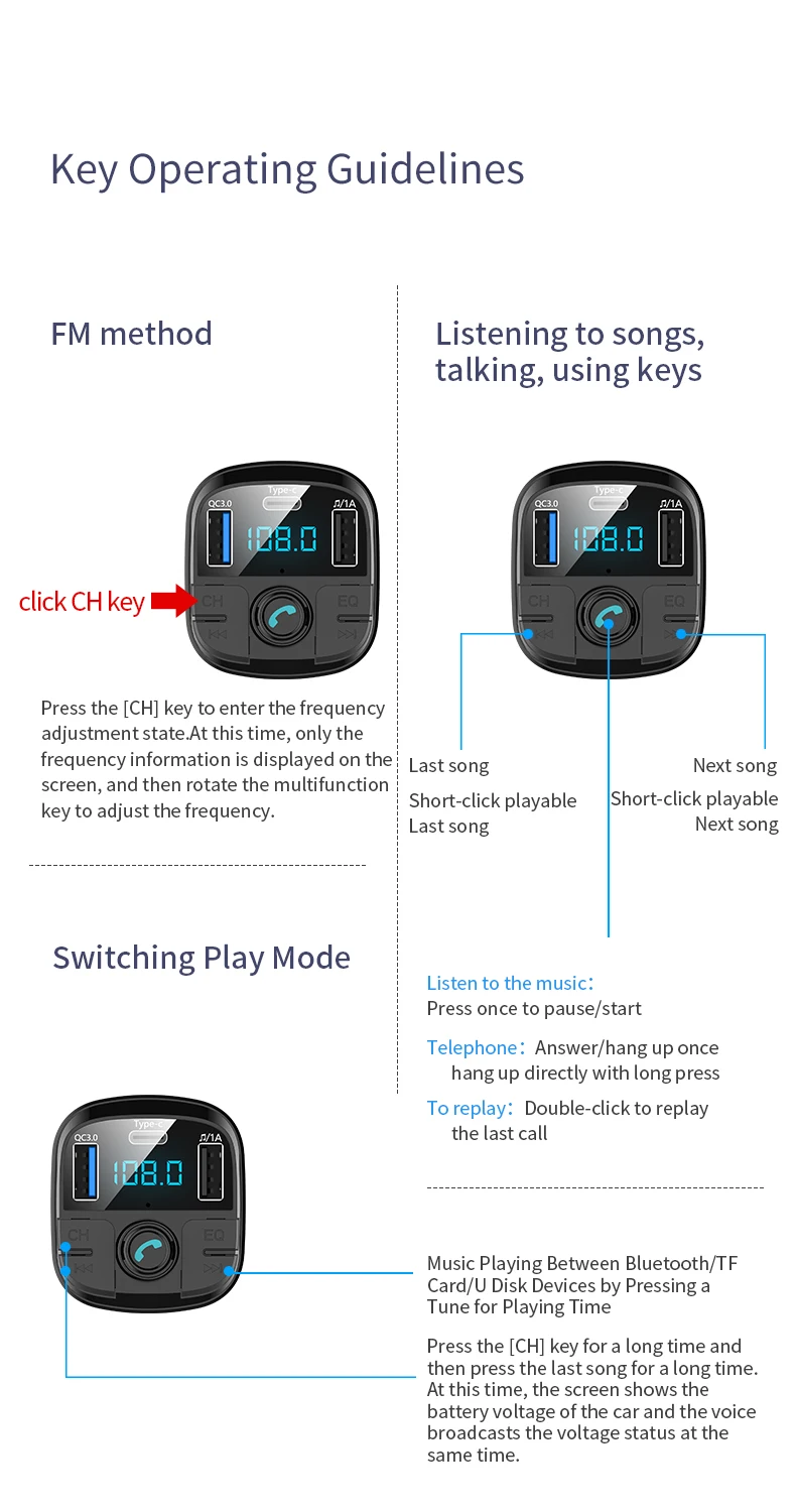 Автомобильный MP3 Bluetooth плеер, беспроводной Bluetooth fm-передатчик, USB интерфейс, быстрая зарядка 3,0, автомобильное зарядное устройство