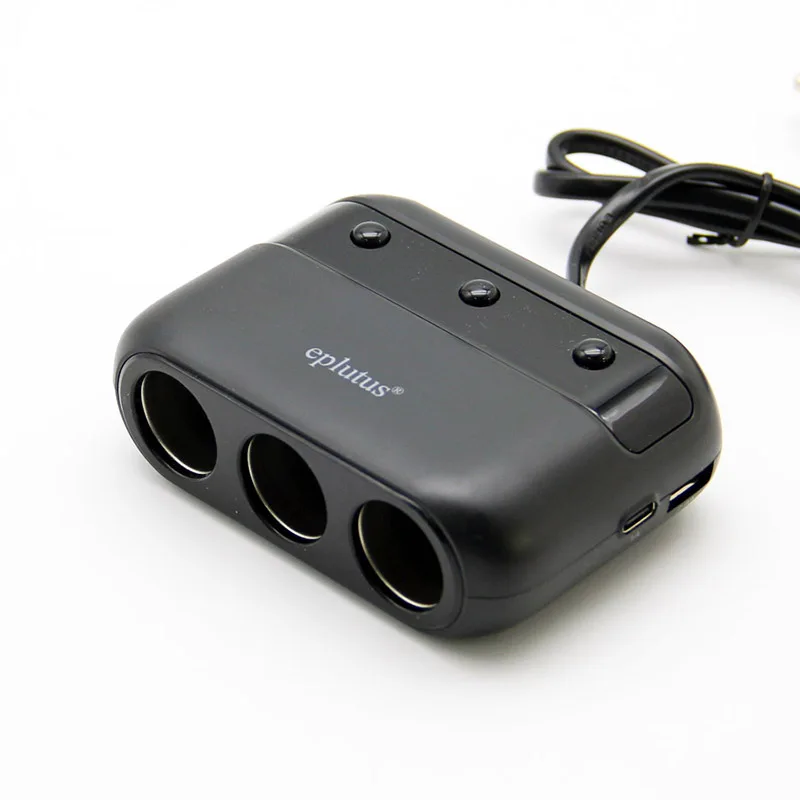 

12V-24V eplutus FC 339 Car Cigarette Lighter Socket Splitter Plug USB Charger Adapter Detection For Phone MP3 DVR Accessories