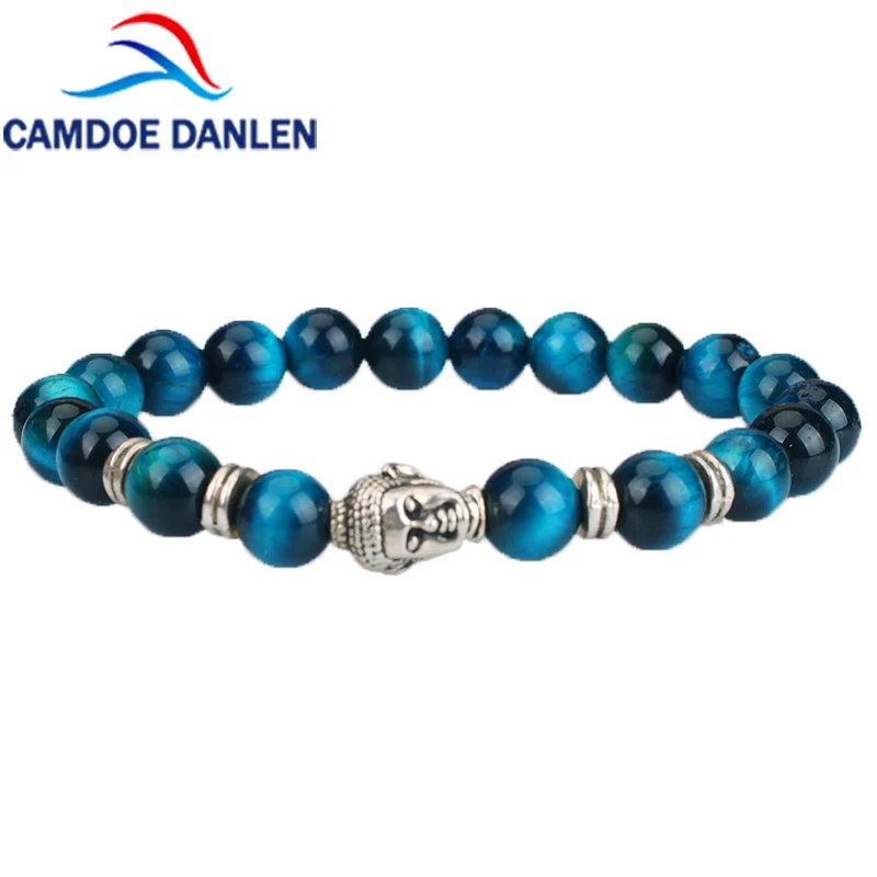 

2019 Fashion Natural Stone Royal Blue Tiger Eye Men's Bracelet Beads Buddha Stretch Charm Bracelets for Women Men Jewelry