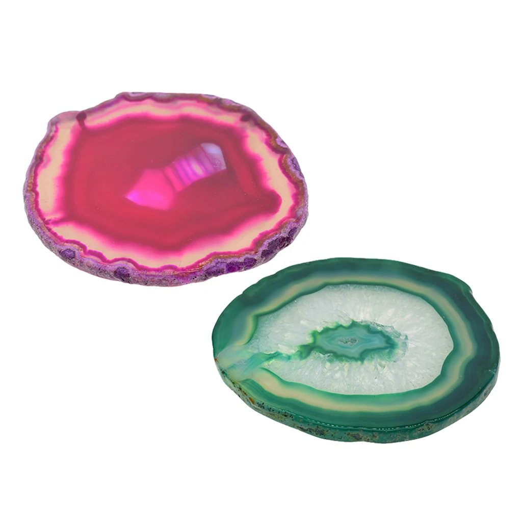 2 Pieces Natural Originally 80-100mm Agate Quartz Crystal Slices Coaster Home Gemstone Ornament Cup Mat DIY Crafts Group