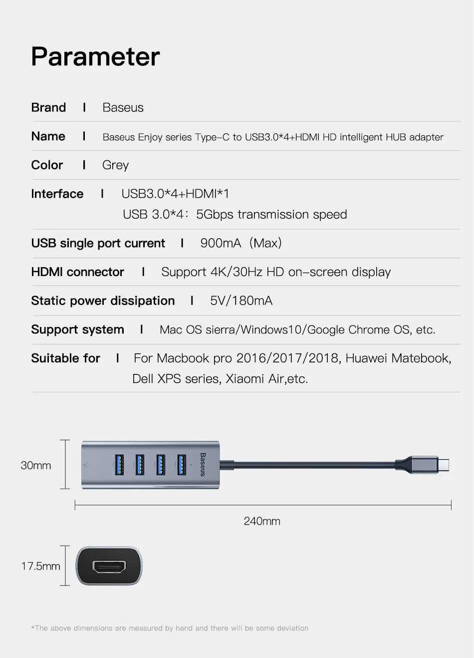 Baseus USB C концентратор type C к HDMI USB 3,0 RJ45 SD/TF кард-ридер USB OTG адаптер для MacBook Air Pro samsung huawei USB-C 3,0 хаб