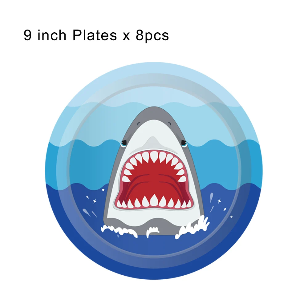 Детский душ Мультфильм Акула одноразовые наборы посуды синее море тема Дети С Днем Рождения Декорации на свадьбу, вечеринку вечерние принадлежности - Цвет: MM011x9inch