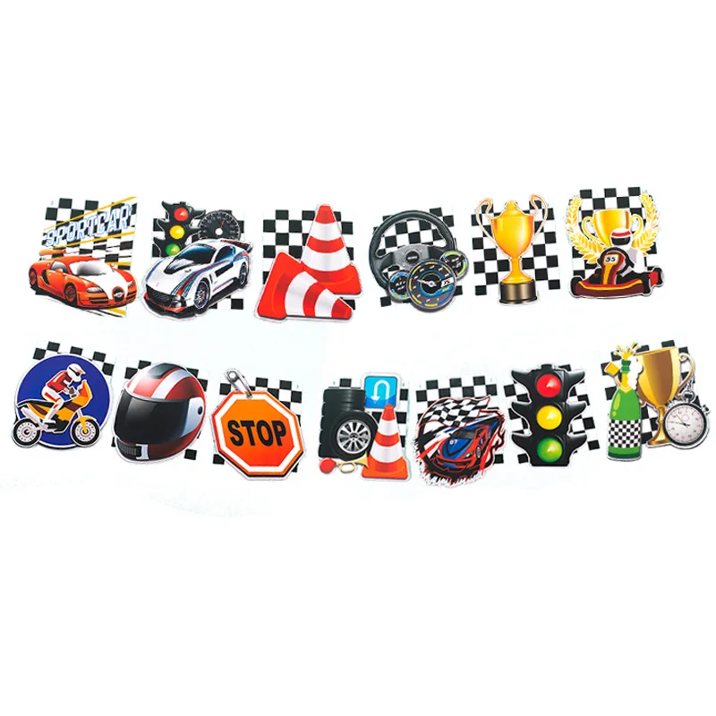 

1Set Racing Flag Cars Happy Birthday Flags Checkered White Black Car Race Line Banner Birthday Party Decoration Banners Kids Toy