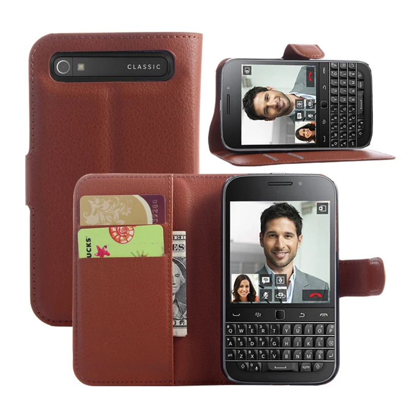 Кожаный чехол-кошелек с текстурой личи для Blackberry Classic Q20 твердой функцией
