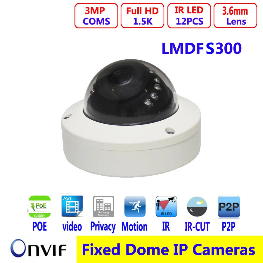 

3MP Mini Dome Camera HD IP Network web onvif P2P 1080P IR Video Webcam Night vision free android Infrared Security CCTV Camera