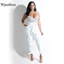 Wjustforu белый галстук-бабочка Bndage штаны бодикон женские эластичные талии повседневные узкие брюки элегантные винтажные длинные брюки женские