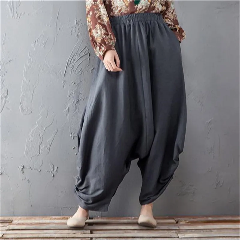 BUYKUD 2018 Summer Baggy Women Elastic Waist Loose Gray Pants Casual