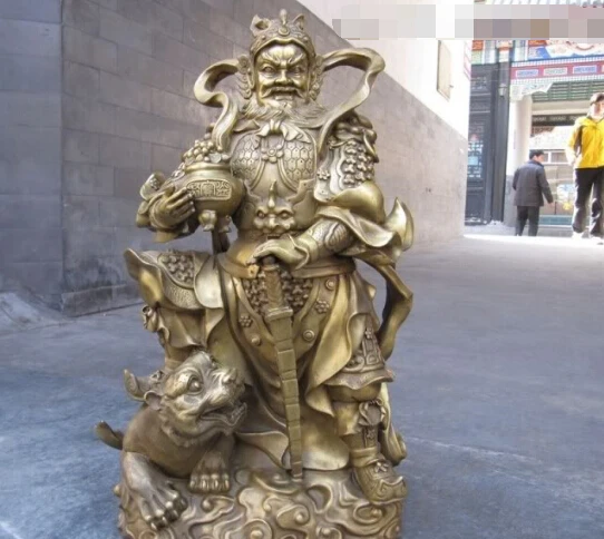 

17"Chinese Folk Brass Tiger god of wealth plutus Statue